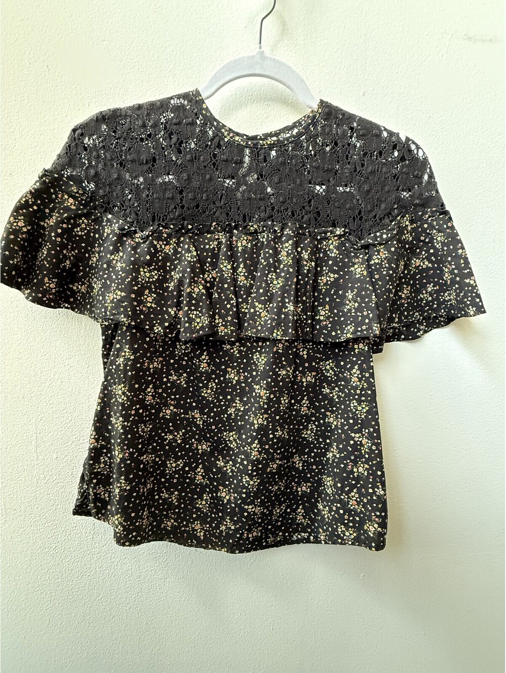 Slate & Willow 100% Cotton Ditsy Floral Lace-Yoke Blouse Size 0
